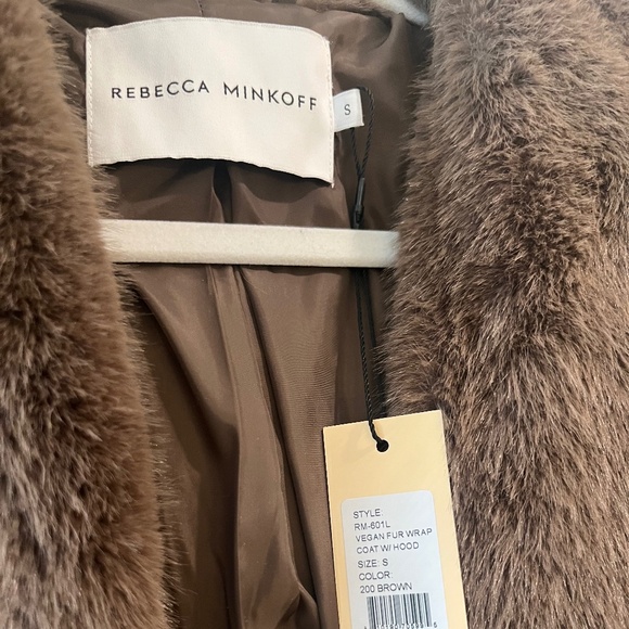 Rebecca Minkoff maxi length faux fur hooded belted wrap coat - Picture 2 of 7